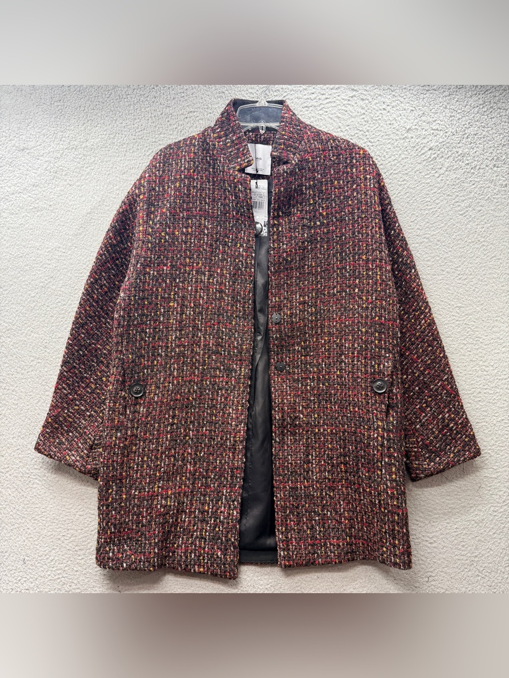 NWT MANGO Mng Suit Wool Blend Tweed Jacket Coat Brown Multicolor Women's Size M